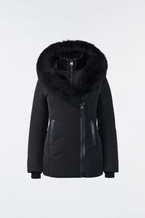 Mackage ADALI Down with sheepskin Signature Collar Rockar Dam Svarta | 139AQODEW