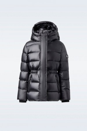 Mackage ALANNIS Lustrous Medium with hood Dunparka Barn Svarta | 863GZMEOU