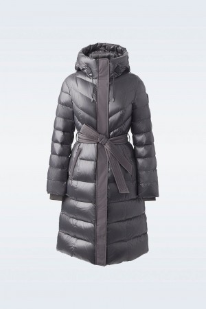 Mackage CORALIA light down with hood and sash belt Rockar Dam Mörkgrå | 961VOMPGN