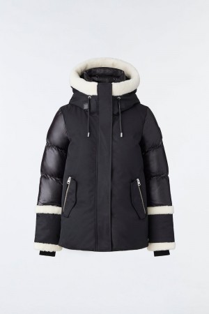 Mackage CYRAH Arctic Twill with shearling trim Dunjackor Dam Svarta | 593TLHGQO