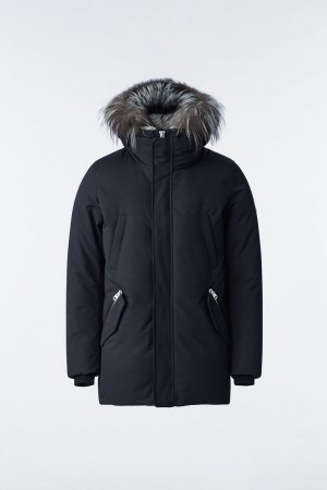 Mackage EDWARD 2-in-1 with hooded bib and silver fox fur Dunparka Herr Svarta | 705YXKBJN