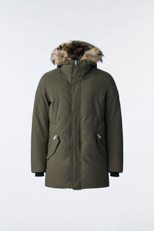 Mackage EDWARD 2-in-1 with hooded bib and natural fur Dunparka Herr Mörkolivgröna | 957IAXSRO