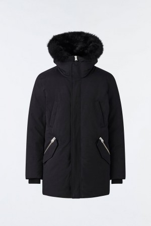 Mackage EDWARD 2-in-1 with hooded bib and detachable sheepskin collar Dunparka Herr Svarta | 761NJSKFZ