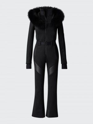 Mackage ELLE-Z Techno fleece ski suit with removable hood and fur trim Dunparka Dam Svarta | 540FMNEUT