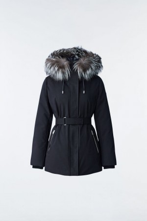 Mackage JENI 2-in-1 with removable bib and silver fox fur Dunparka Dam Svarta | 761WPOSBF