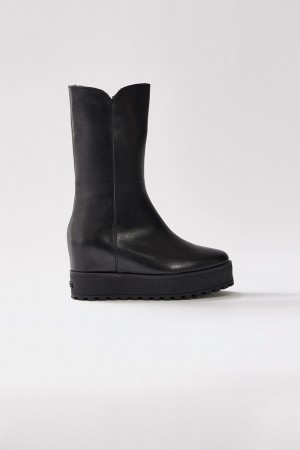 Mackage NOBLE shearling wedge (R) Läder Höga Stövlar Dam Svarta | 167VIRXGK