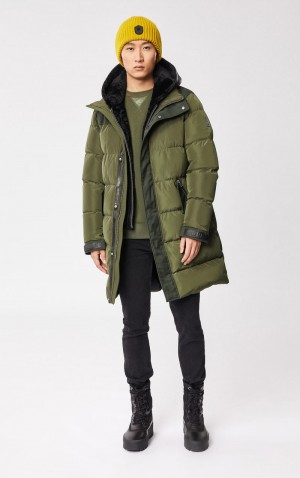 Mackage REYNOLD down with removable shearling bib and hood Rockar Herr Olivgröna | 341KRZNQG