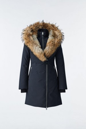 Mackage TRISH Powder Touch down with natural fur Signature Collar Rockar Dam Svarta | 365QDKAUH