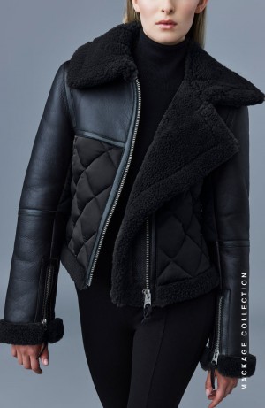 Mackage TULIP Quiltad sheepskin with shearling trim Läderjacka Dam Svarta | 197CAVEMU