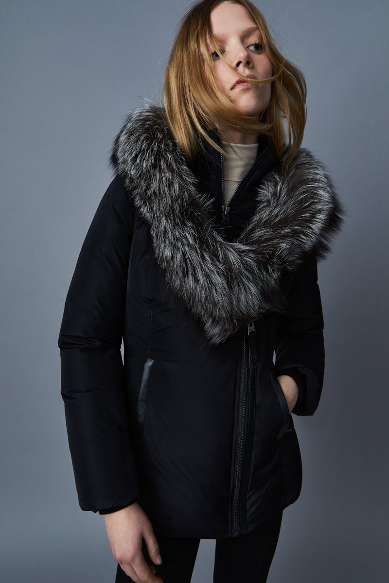 Mackage ADALI Down with silver fox fur Signature Collar Rockar Dam Svarta | 321LYNRIO