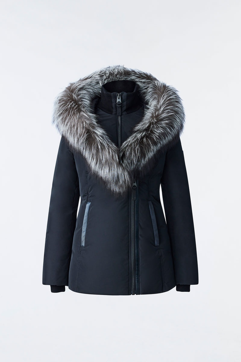 Mackage ADALI Down with silver fox fur Signature Collar Rockar Dam Svarta | 321LYNRIO