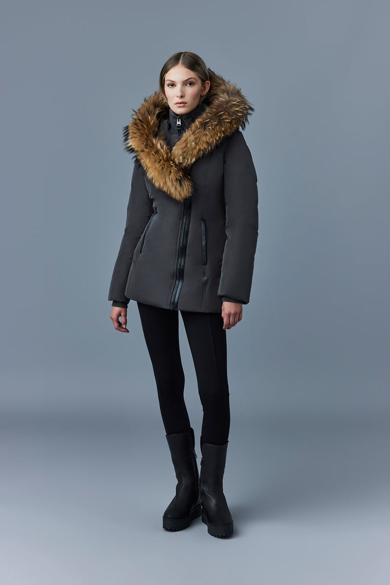 Mackage ADALI down with natural fur Signature Collar Rockar Dam Mörkgrå | 571HYIKEG