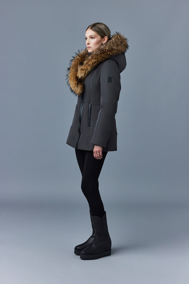 Mackage ADALI down with natural fur Signature Collar Rockar Dam Mörkgrå | 571HYIKEG