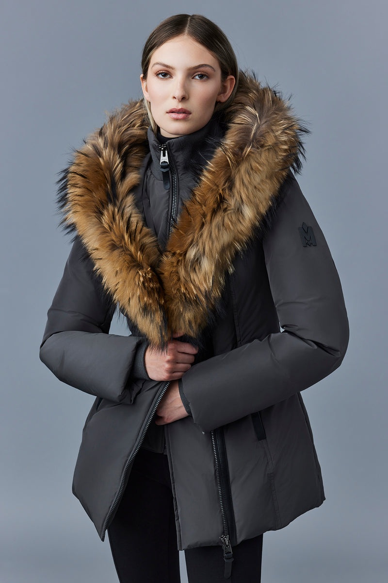 Mackage ADALI down with natural fur Signature Collar Rockar Dam Mörkgrå | 571HYIKEG