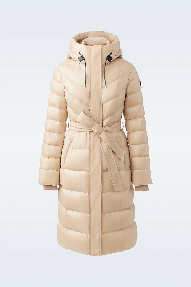 Mackage CORALIA light down with hood and sash belt Rockar Dam Ljusbruna | 728HFPKYQ