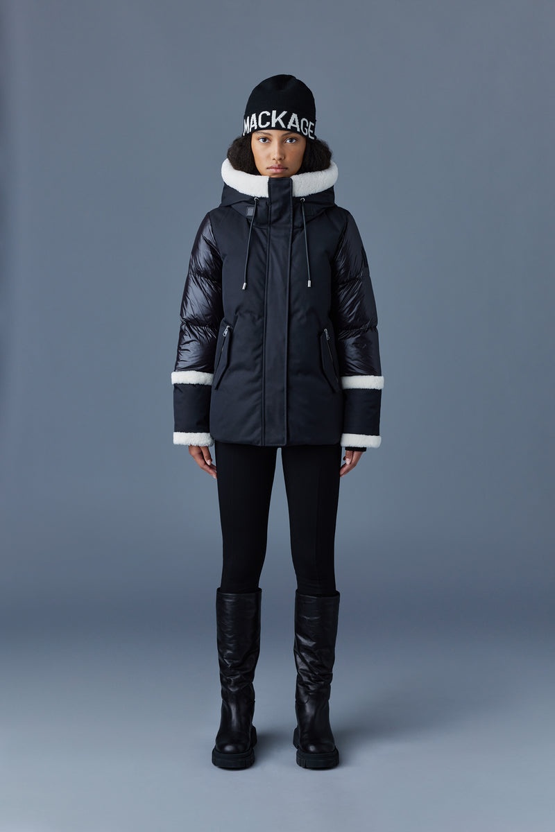 Mackage CYRAH Arctic Twill with shearling trim Dunjackor Dam Svarta | 593TLHGQO