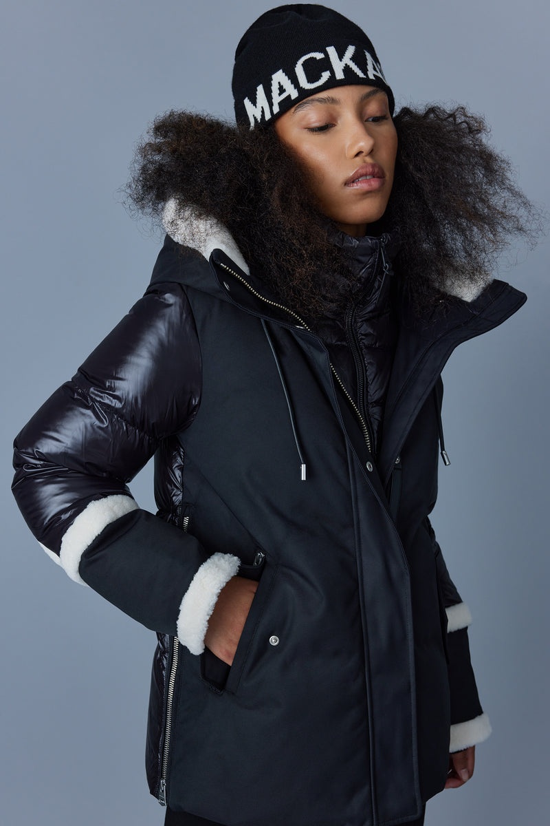 Mackage CYRAH Arctic Twill with shearling trim Dunjackor Dam Svarta | 593TLHGQO