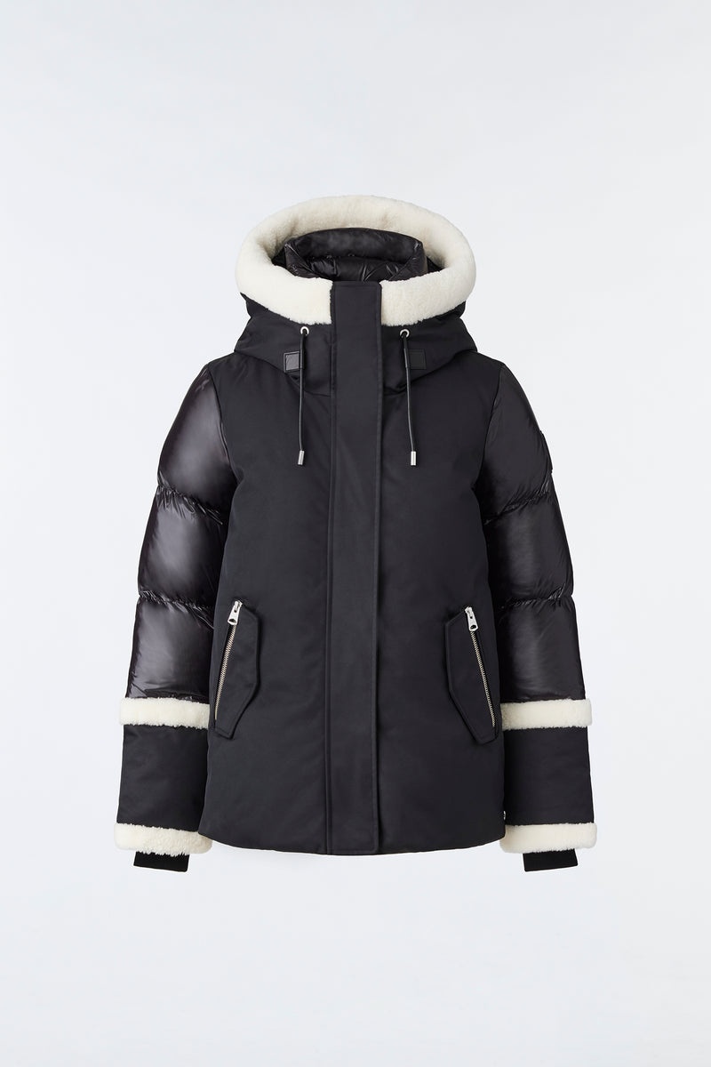 Mackage CYRAH Arctic Twill with shearling trim Dunjackor Dam Svarta | 593TLHGQO