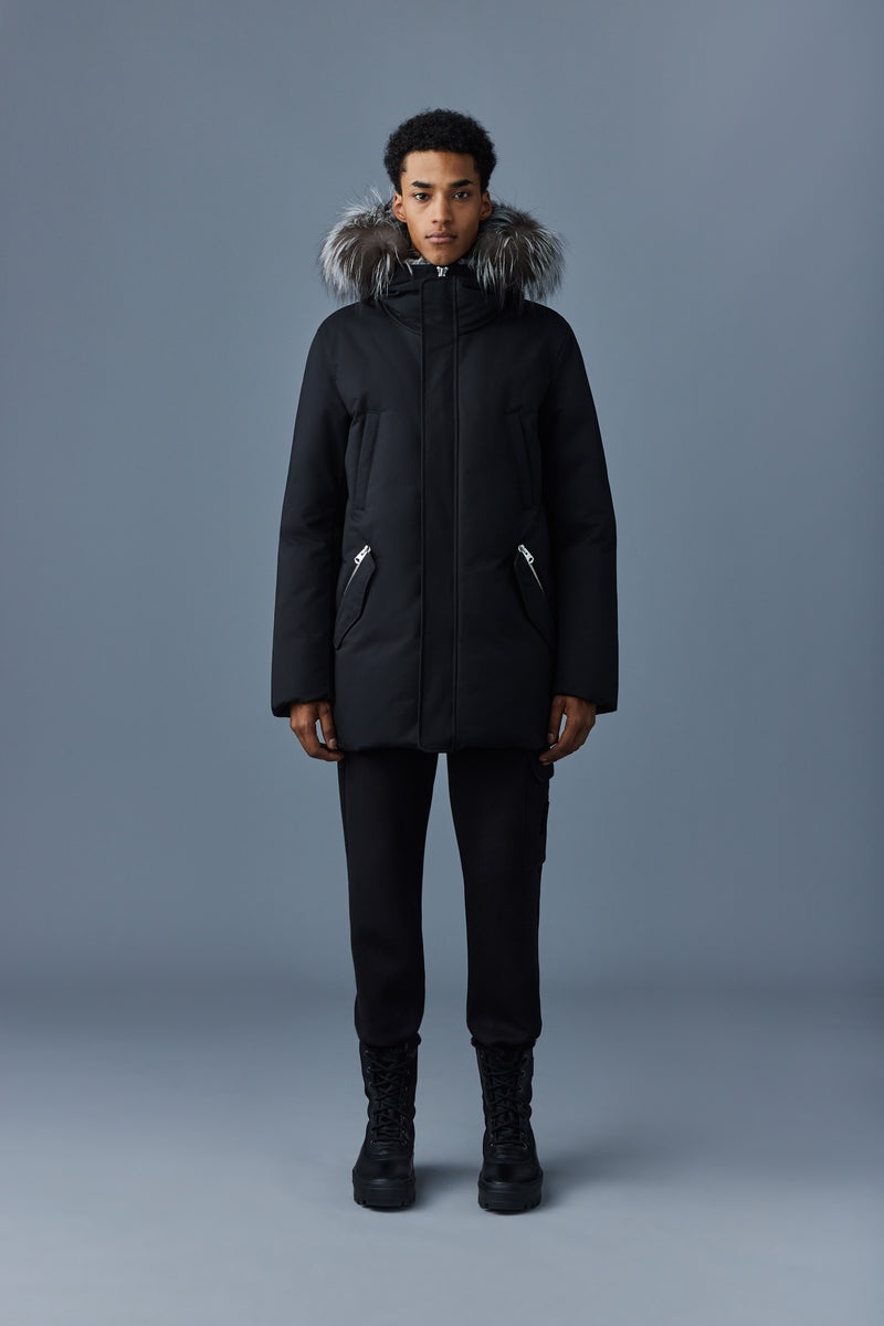 Mackage EDWARD 2-in-1 with hooded bib and silver fox fur Dunparka Herr Svarta | 705YXKBJN