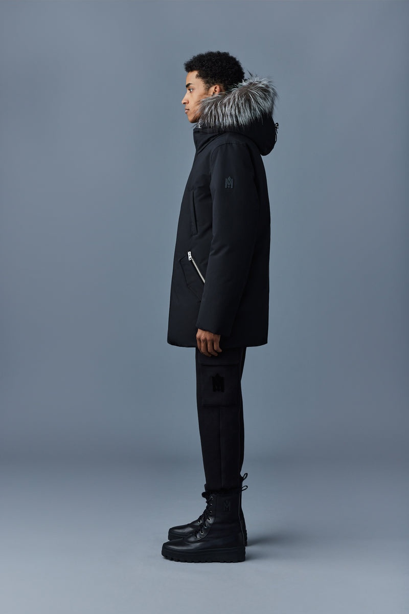 Mackage EDWARD 2-in-1 with hooded bib and silver fox fur Dunparka Herr Svarta | 705YXKBJN