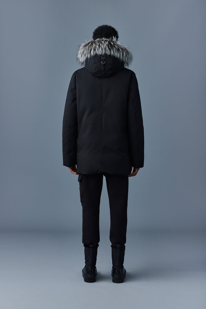 Mackage EDWARD 2-in-1 with hooded bib and silver fox fur Dunparka Herr Svarta | 705YXKBJN