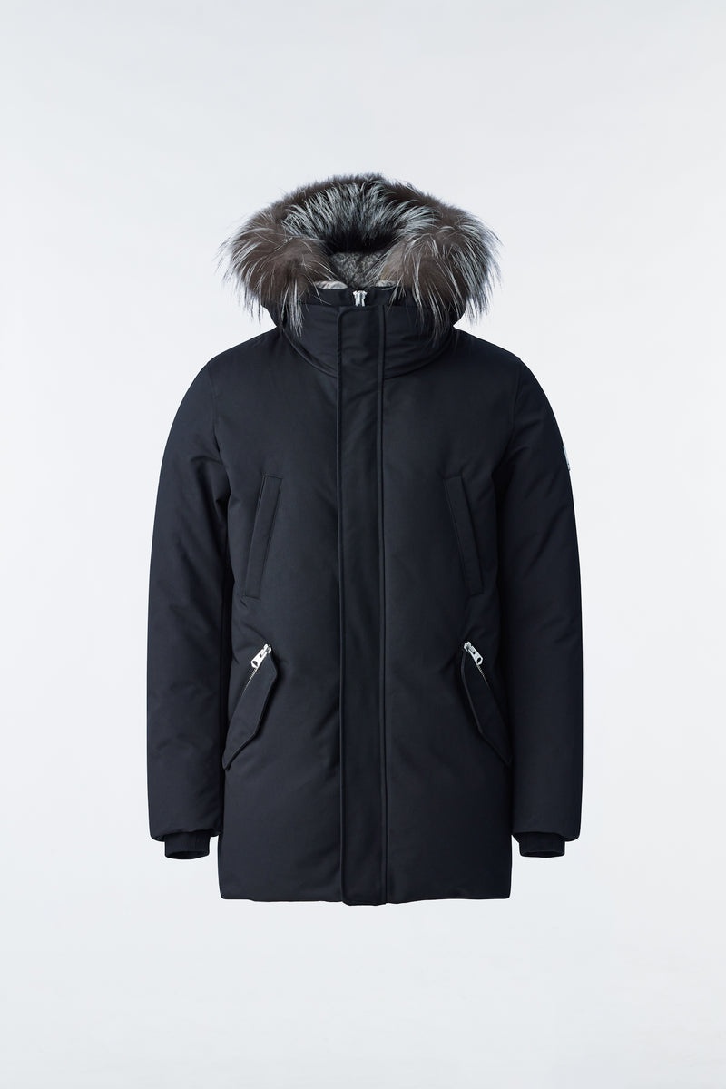 Mackage EDWARD 2-in-1 with hooded bib and silver fox fur Dunparka Herr Svarta | 705YXKBJN