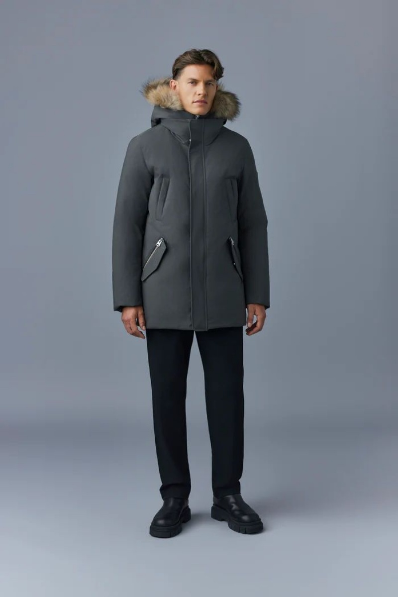 Mackage EDWARD 2-in-1 with hooded bib and natural fur Dunparka Herr Mörkgrå | 480DBSNOE