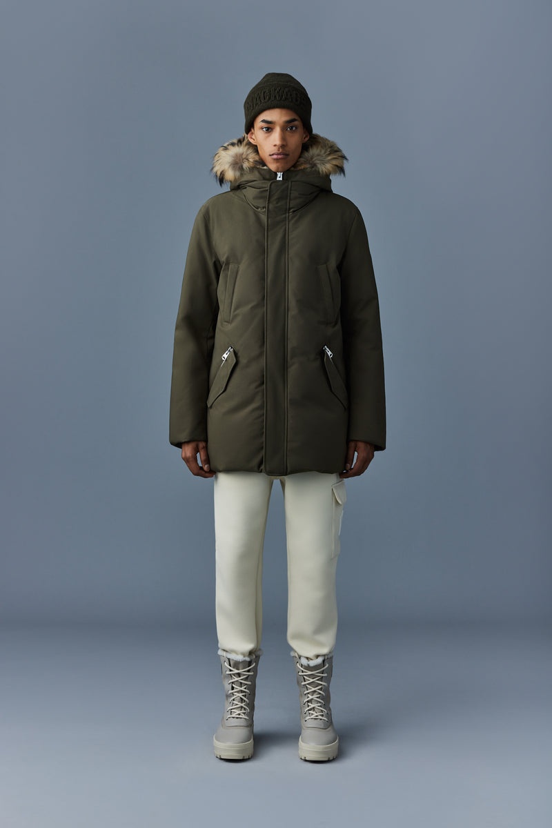 Mackage EDWARD 2-in-1 with hooded bib and natural fur Dunparka Herr Mörkolivgröna | 957IAXSRO