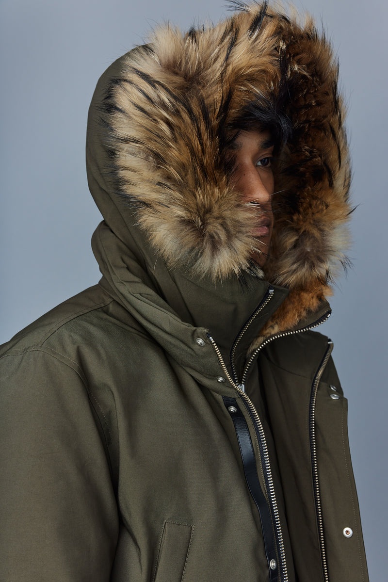 Mackage EDWARD 2-in-1 with hooded bib and natural fur Dunparka Herr Mörkolivgröna | 957IAXSRO