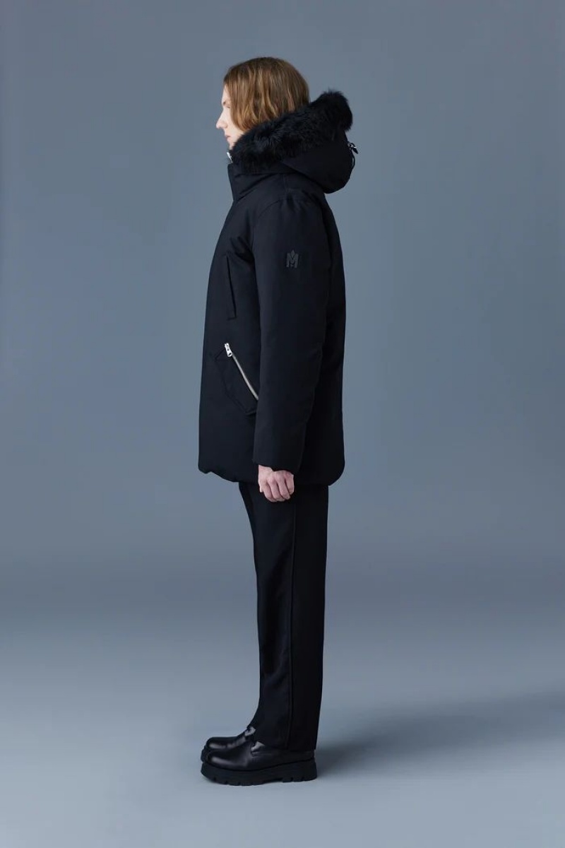 Mackage EDWARD 2-in-1 with hooded bib and detachable sheepskin collar Dunparka Herr Svarta | 761NJSKFZ