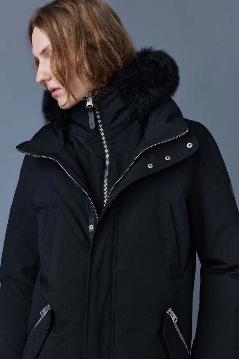 Mackage EDWARD 2-in-1 with hooded bib and detachable sheepskin collar Dunparka Herr Svarta | 761NJSKFZ