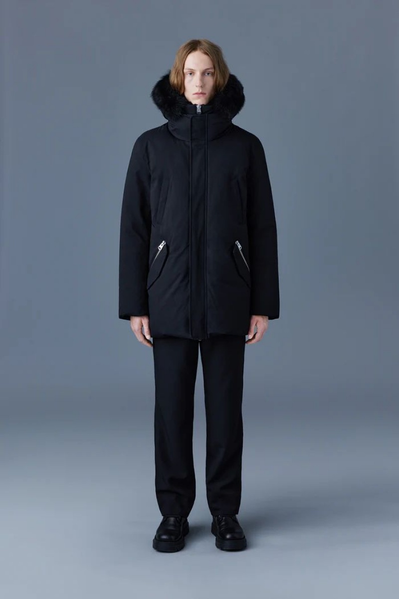 Mackage EDWARD 2-in-1 with hooded bib and detachable sheepskin collar Dunparka Herr Svarta | 761NJSKFZ