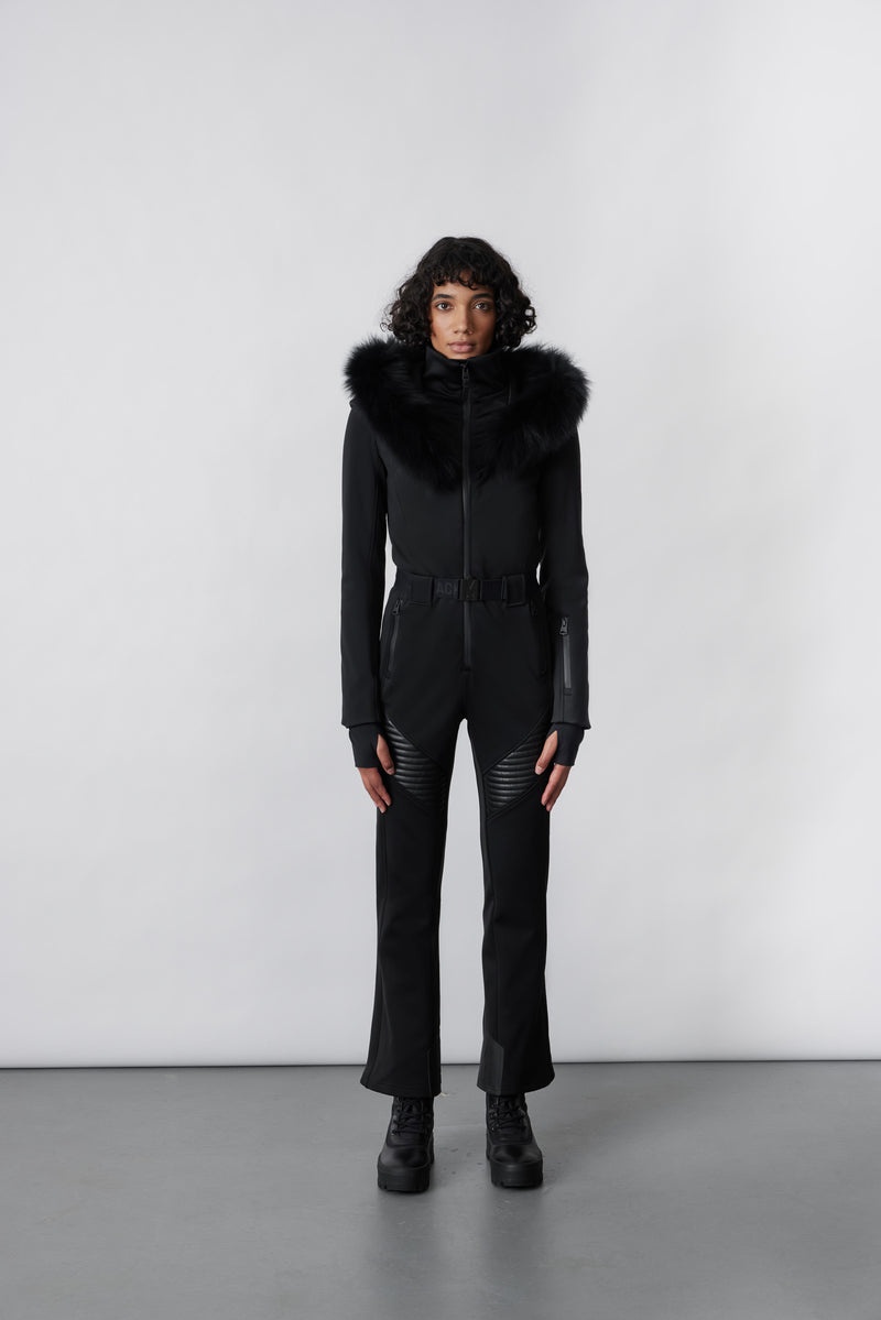 Mackage ELLE-Z Techno fleece ski suit with removable hood and fur trim Dunparka Dam Svarta | 540FMNEUT