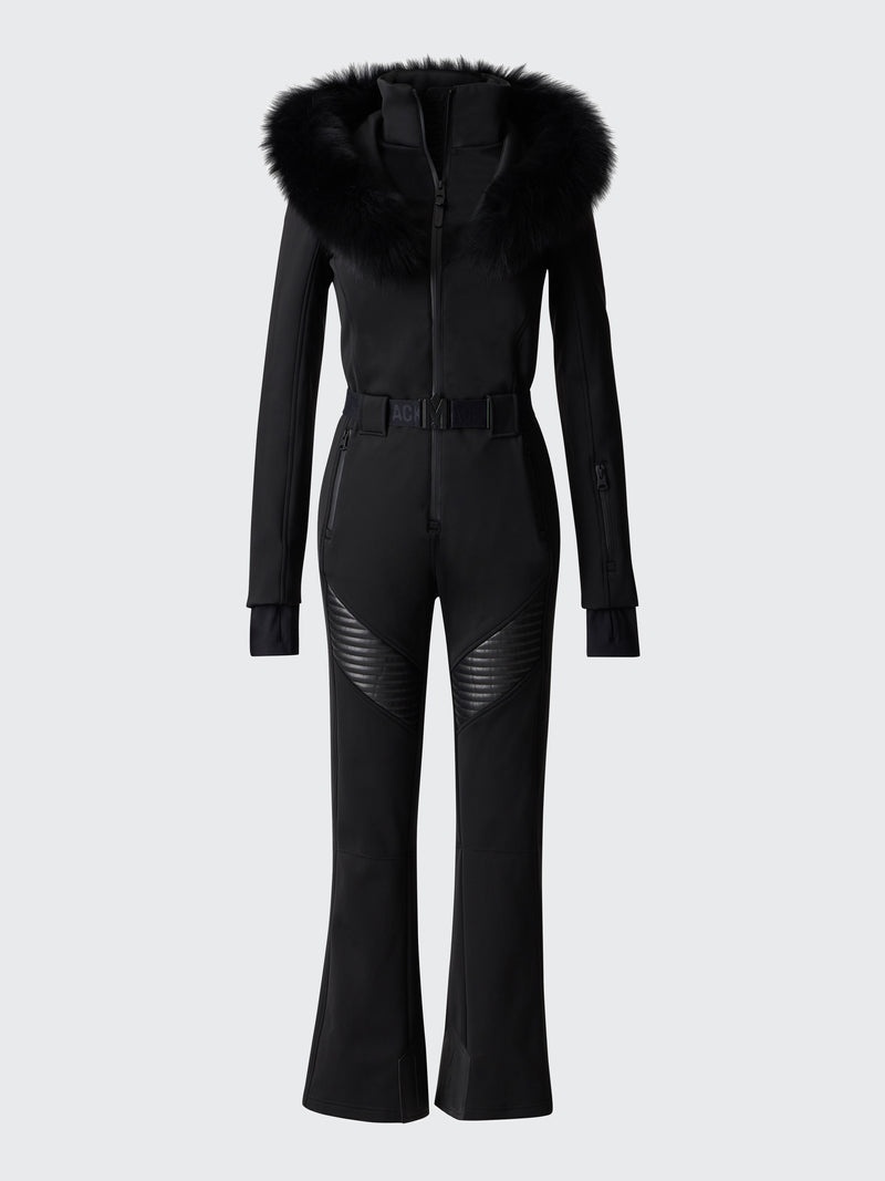 Mackage ELLE-Z Techno fleece ski suit with removable hood and fur trim Dunparka Dam Svarta | 540FMNEUT