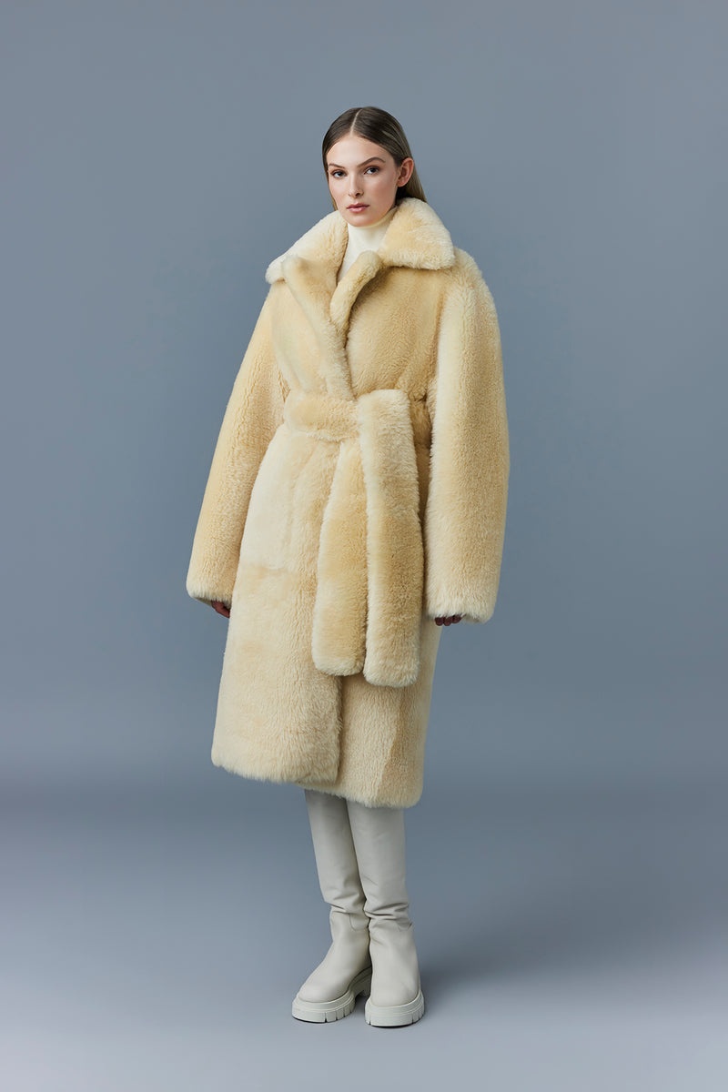 Mackage ETIENNE Shearling with belt Rockar Dam Beige | 965DFHGCK