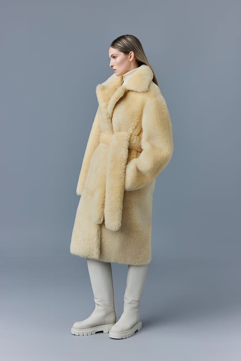 Mackage ETIENNE Shearling with belt Rockar Dam Beige | 965DFHGCK