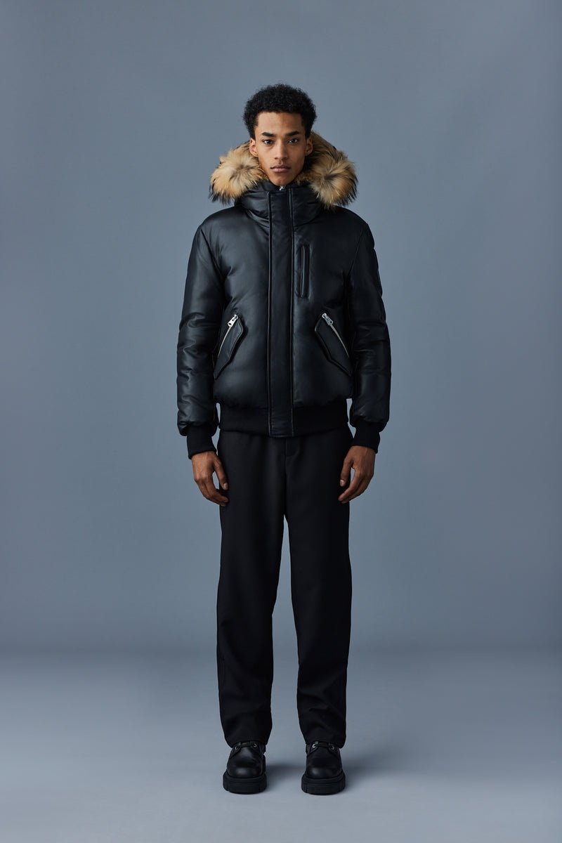 Mackage GLEN 2-in-1 (r) Läder with hooded bib & natural fur Bomberjacka Herr Svarta | 291IARPWD