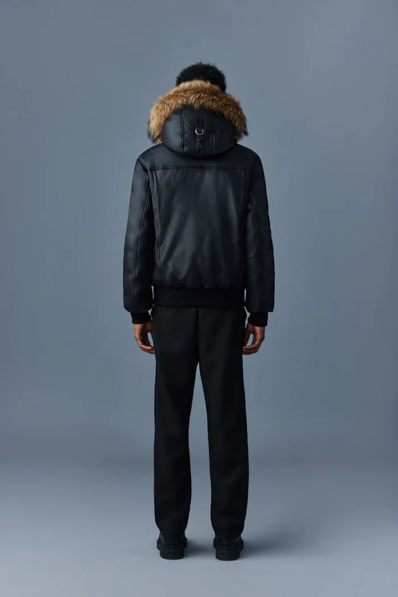 Mackage GLEN 2-in-1 (r) Läder with hooded bib & natural fur Bomberjacka Herr Svarta | 291IARPWD