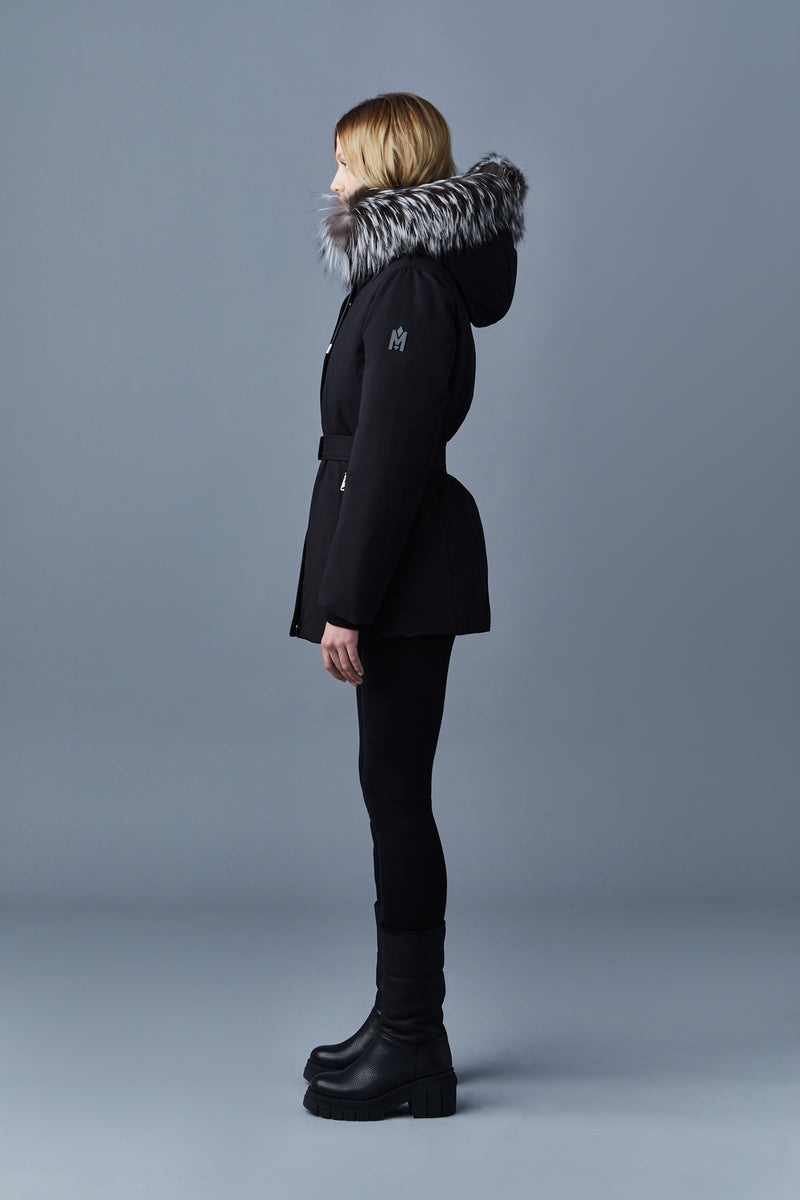 Mackage JENI 2-in-1 with removable bib and silver fox fur Dunparka Dam Svarta | 761WPOSBF