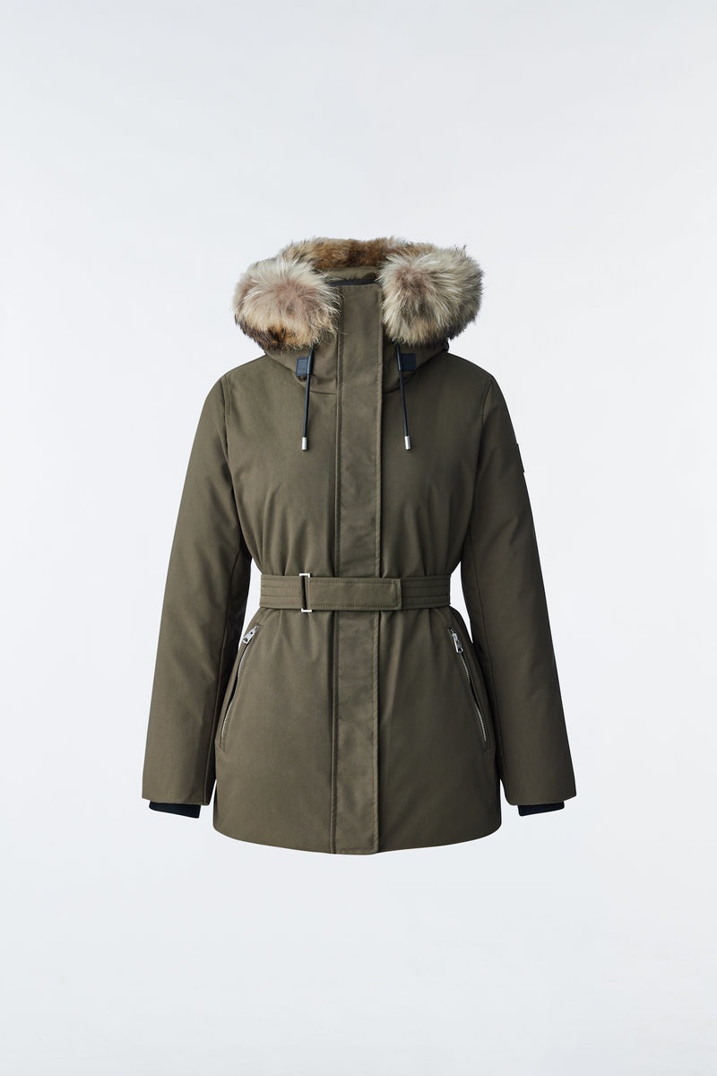 Mackage JENI 2-in-1 with removable bib and natural fur Dunparka Dam Olivgröna | 836PUQJGT