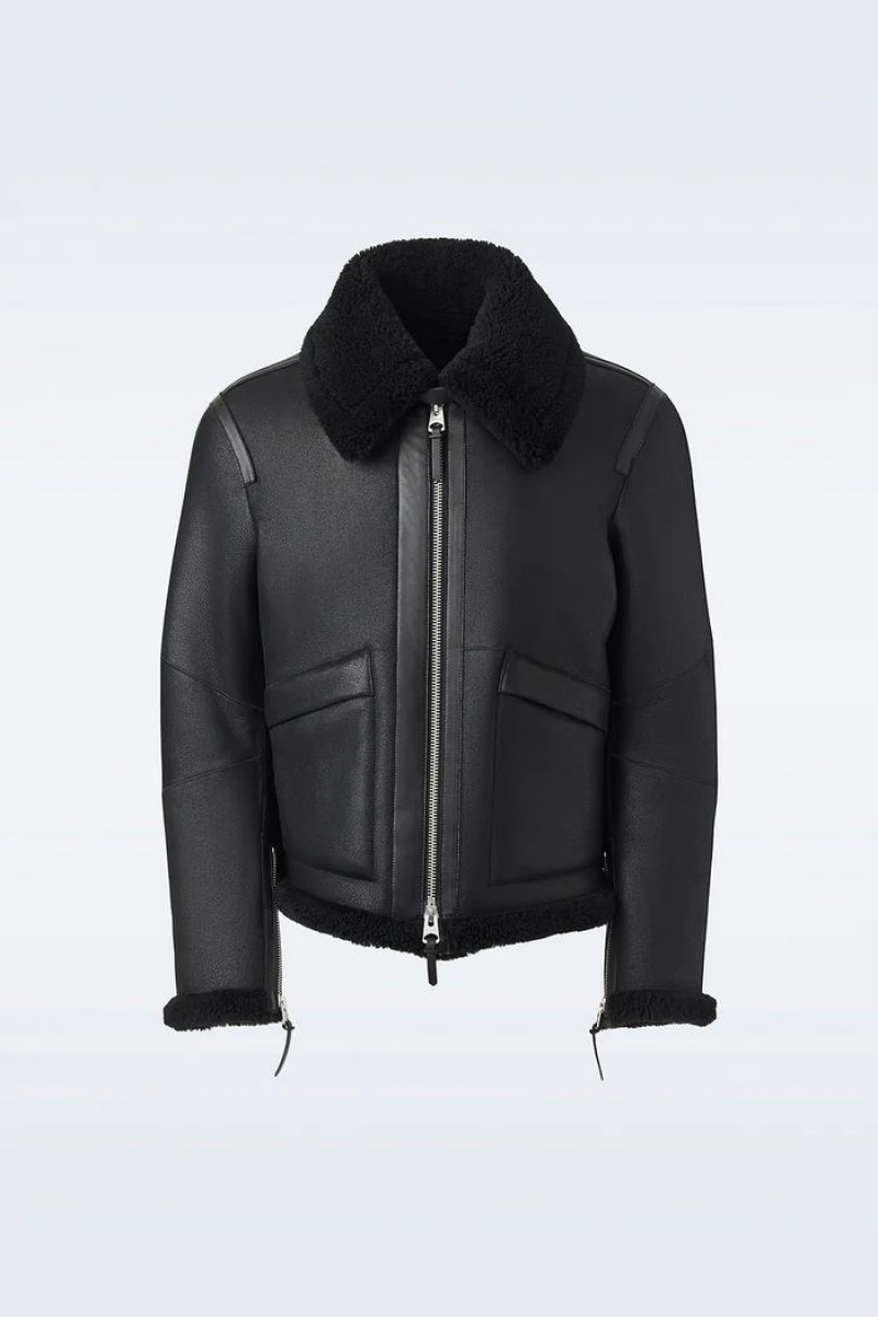 Mackage KRISTIAN Sheepskin with spread collar Läderjacka Herr Svarta | 632XWZYFH