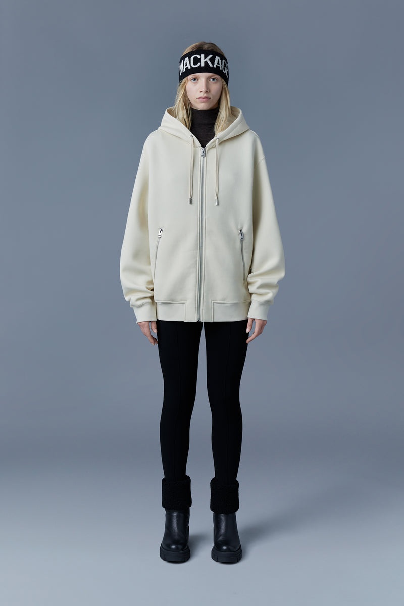 Mackage KRYS Zip-up with velvet embroidery Hoodie Dam Beige | 582FURVDN