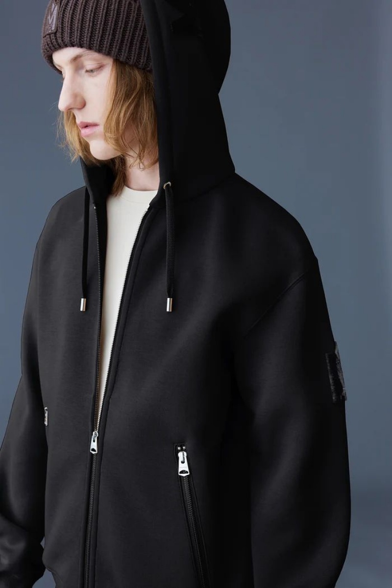 Mackage KRYS Zip-up with velvet embroidery Hoodie Herr Svarta | 587JKQZEG