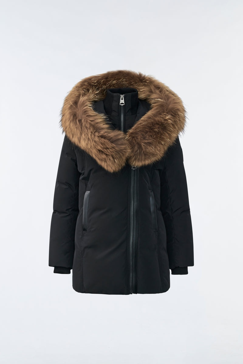 Mackage LEELEE Down with removable natural fur Signature Collar Rockar Barn Svarta | 260UZMOTW