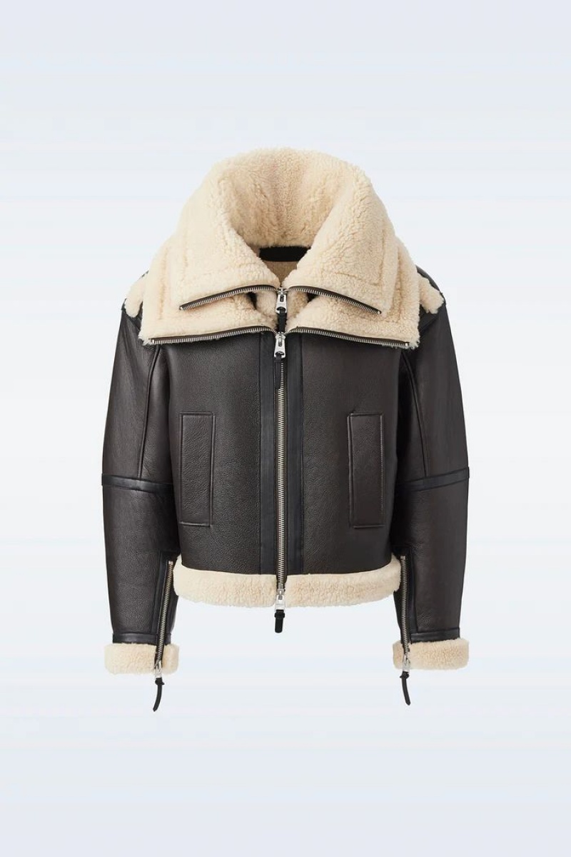 Mackage LOTTE Sheepskin with double collar Läderjacka Herr Choklad | 824IVYAET