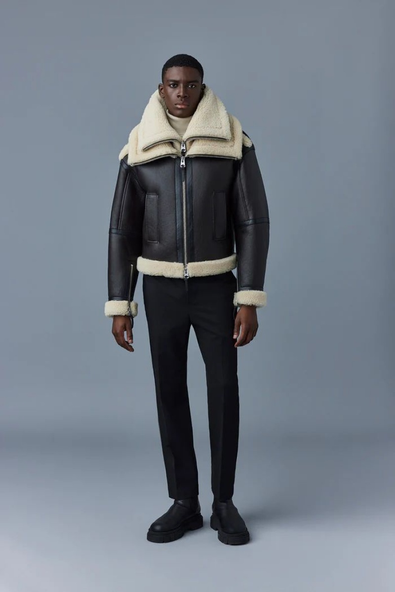 Mackage LOTTE Sheepskin with double collar Läderjacka Herr Choklad | 824IVYAET