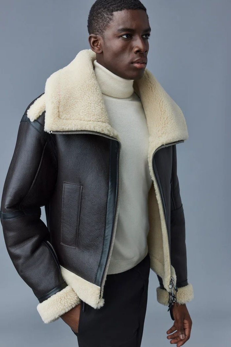 Mackage LOTTE Sheepskin with double collar Läderjacka Herr Choklad | 824IVYAET