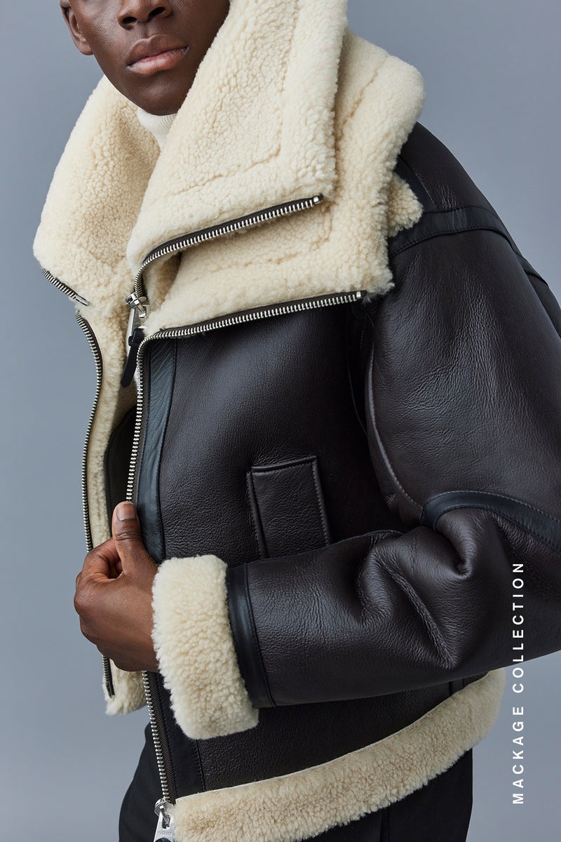 Mackage LOTTE Sheepskin with double collar Läderjacka Herr Choklad | 824IVYAET