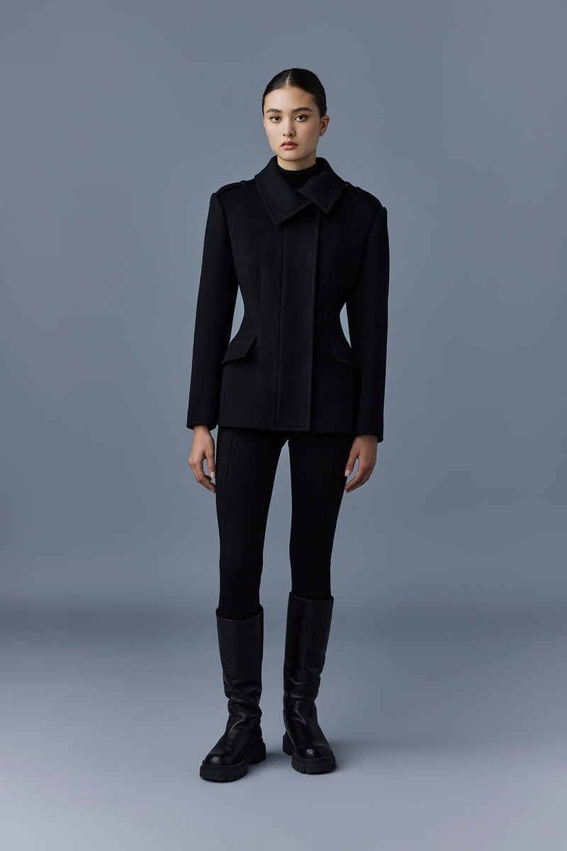 Mackage MARCY Ull fitted with asymmetrical collar Rockar Dam Svarta | 354MTPVCN