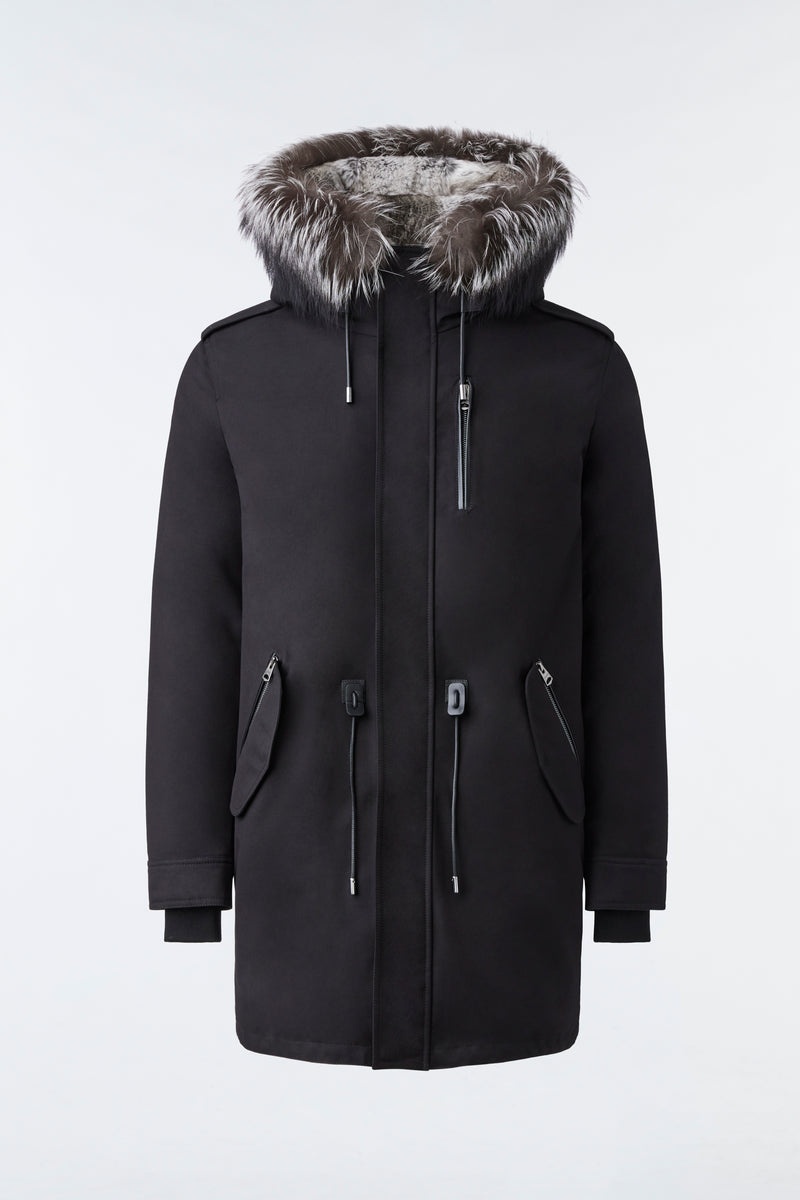 Mackage MORITZ rabbit fur twill parka with removable silver fox fur trim Dunparka Herr Svarta | 980FXPHVK